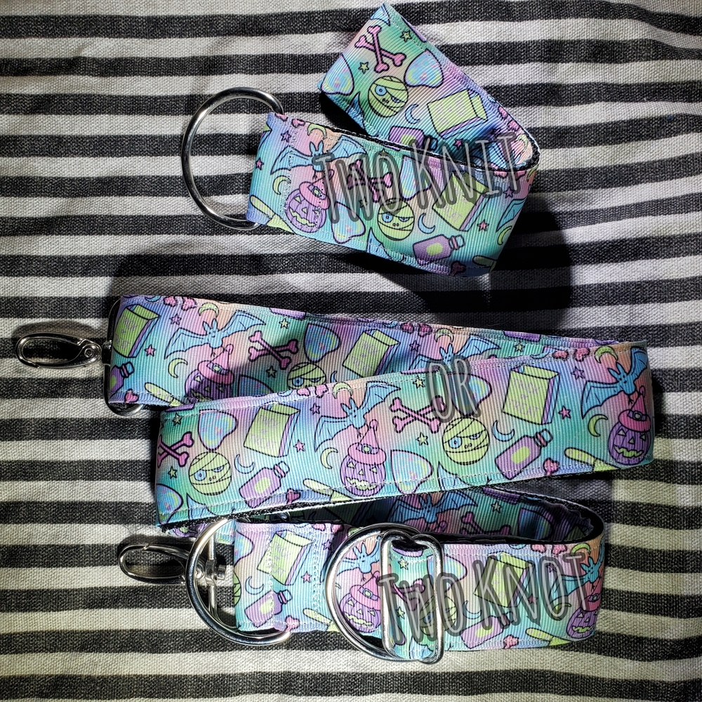 Hand Crafted Pastel Rainbow Spooky Bag Strap And Fob Blue Pink Green Purple NWT
